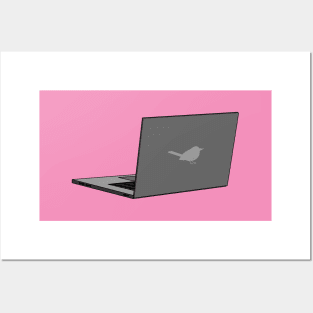 Gray Laptop with Bird Logo Cartoon Posters and Art